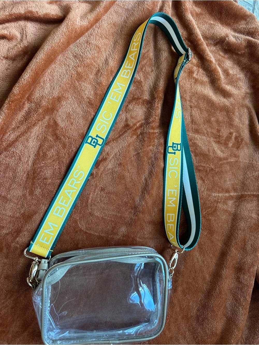 Baylor Bears Clear Crossbody Bag with Yellow & Green Strap